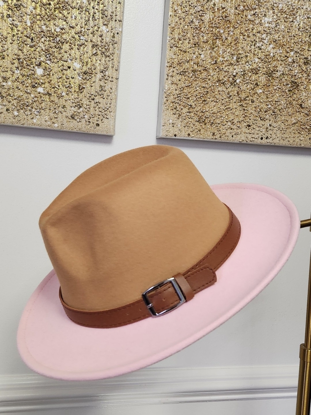 Set Of 2  Men’s Felt Fedora with Brown Leather Band